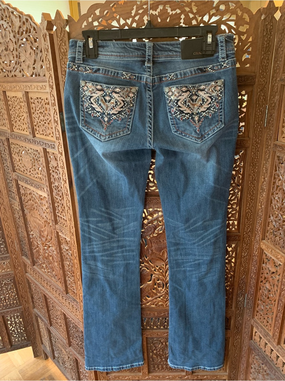 Grace in LA Dark Blue Embroidered Bootcut Jeans - Picture 4 of 4